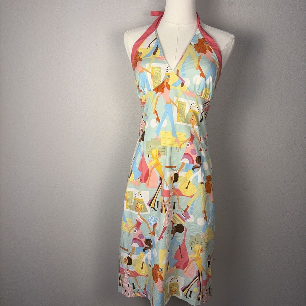 Ivy Jane Whimsical Retro Rockabilly Halter Dress Size 4 Novelty 70s Print Resort